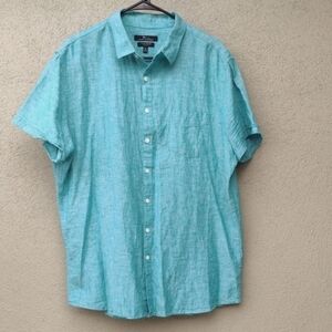 Marc Anthony Aqua Linen-cotton Short Sleeve Button-up Shirt Men's XL